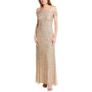 Adrianna Papell gold sequin fish tail gown
